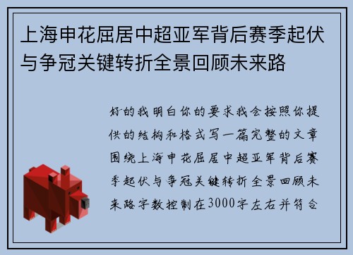 上海申花屈居中超亚军背后赛季起伏与争冠关键转折全景回顾未来路